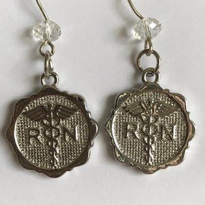 Nursing Caduceus Earrings Silver Plated Glass Beads Nurse RN Graduation Gift